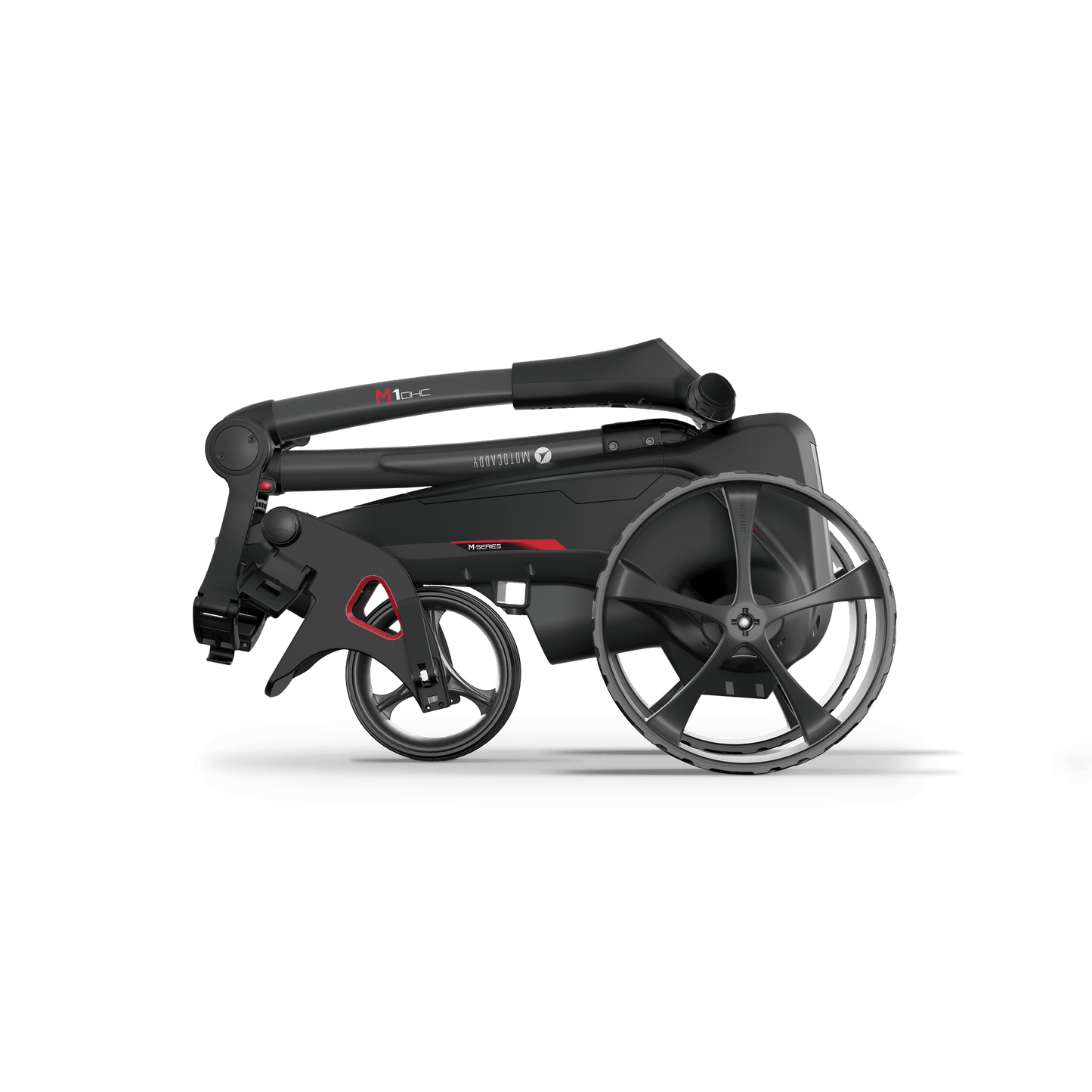 Motocaddy M1 DHC Ultra-Li-Akku Golftrolley zusammengeklappt