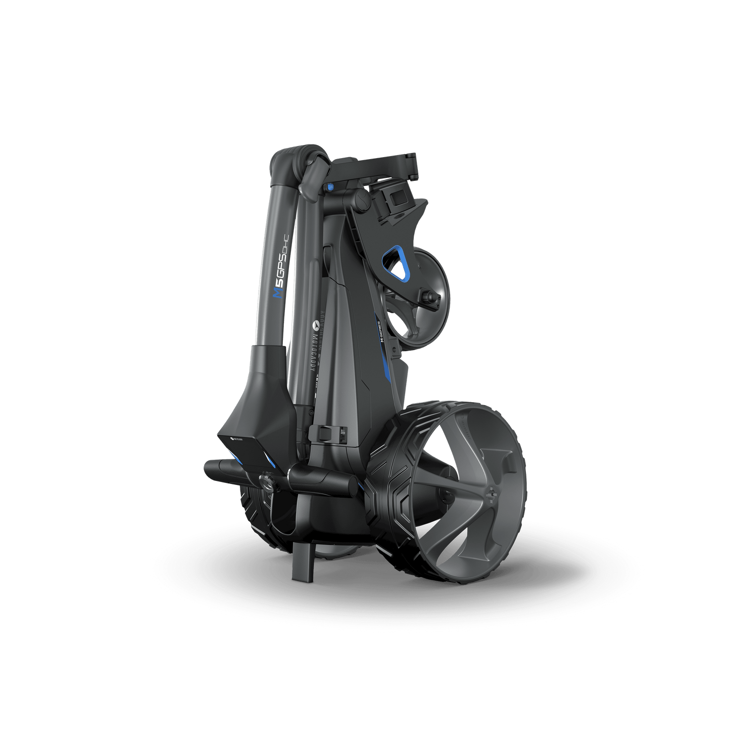 Motocaddy M5 GPS DHC Ultra-Li-Akku Golftrolley eingeklappt